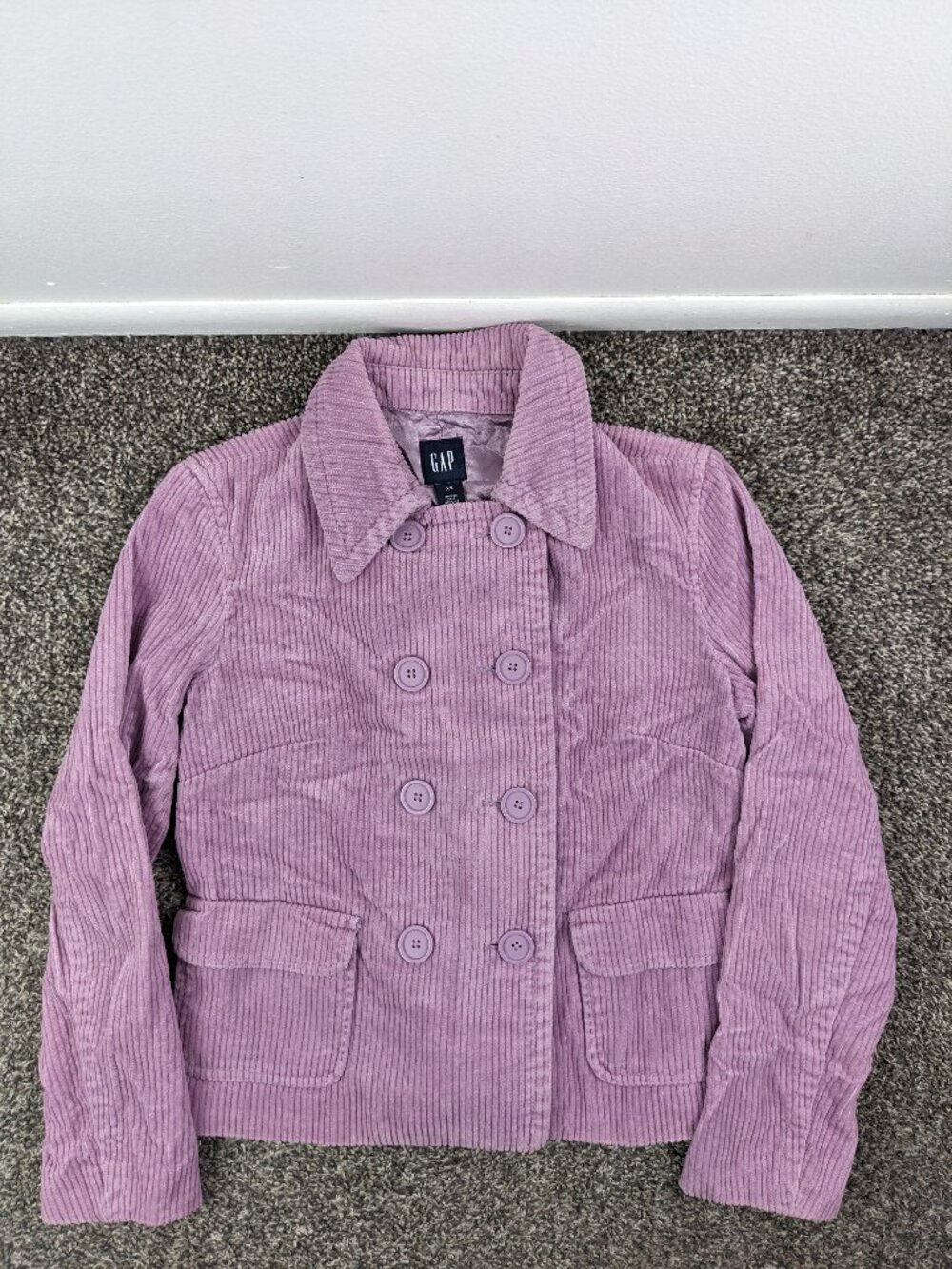Vintage 2004 Gap Pea Coat Corduroy Double Breasted Jacket Purple Womens XS Y2K